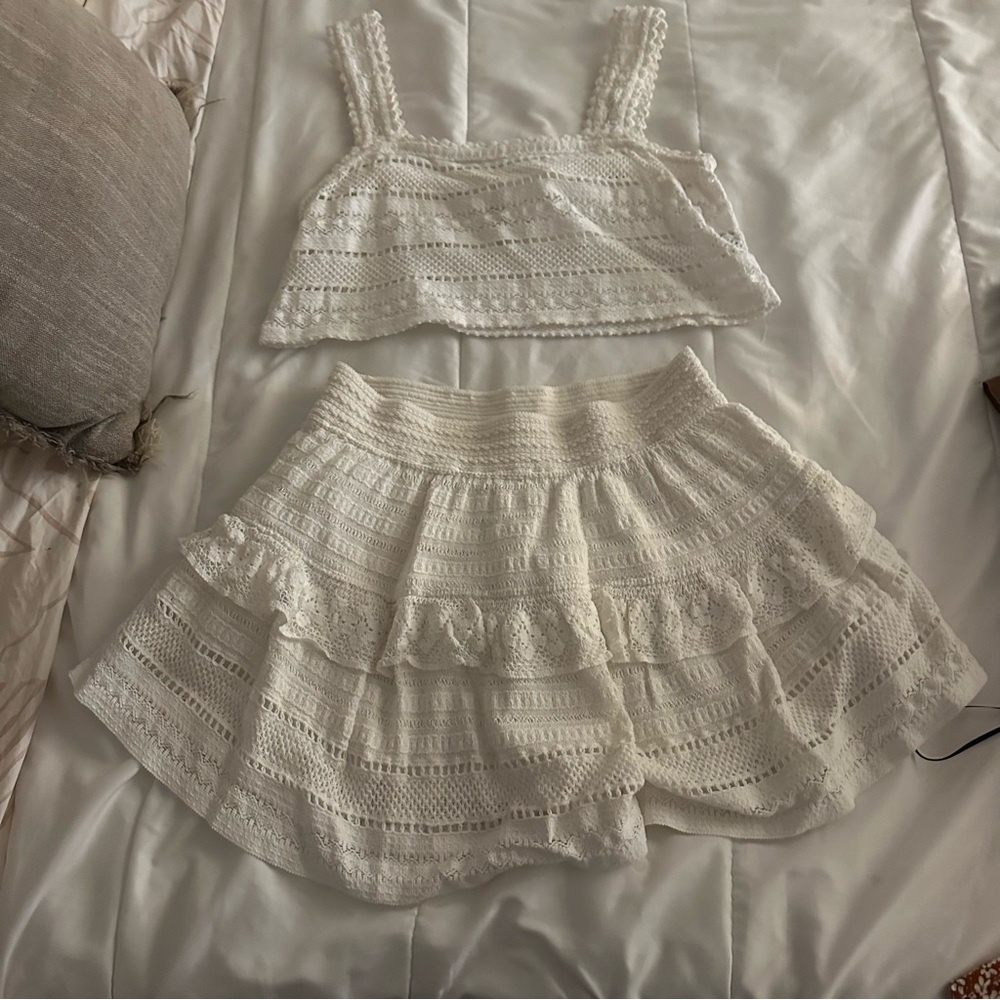 Aerie Textured White Top and Skirt Set